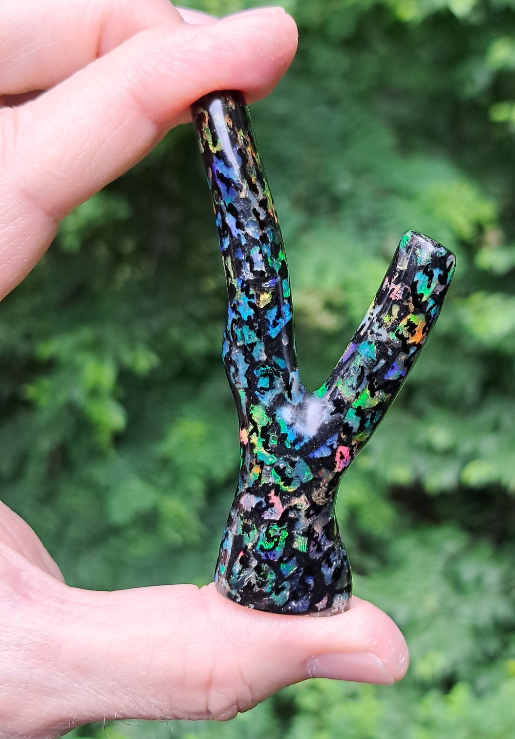 Huge Multicolor Indonesian Wood Opal Fossil Inlaid Mosaic Branch Stands Up
