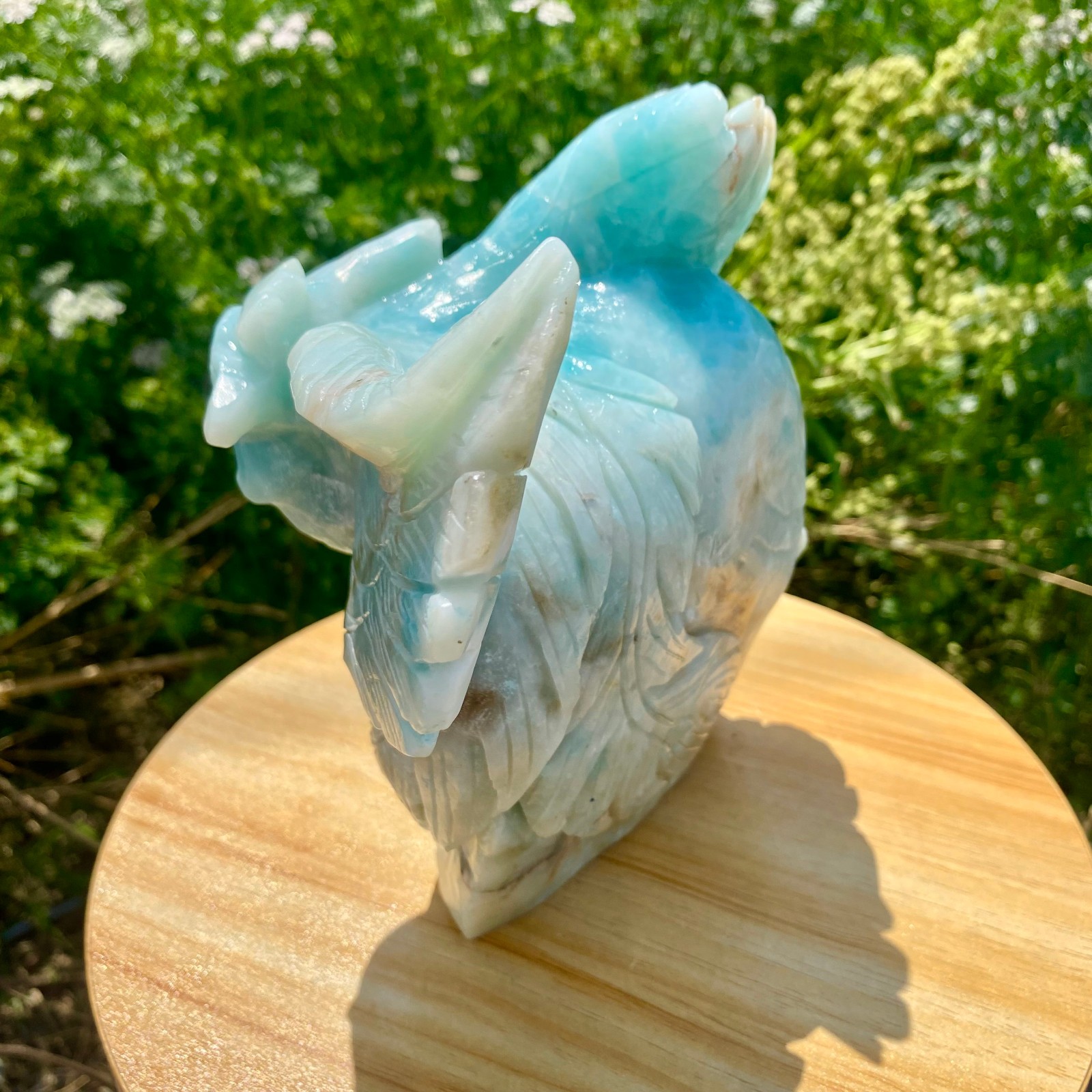 4.85LB Natural Blue Vein Stone Phoenix Carving, Home Decoration