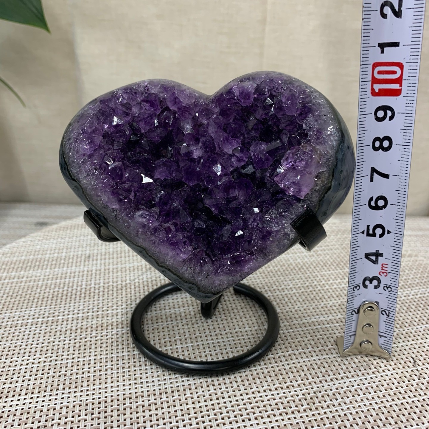 380G Natural Agate Amethyst Heart Crystal Pendant Healing Decor With Stand