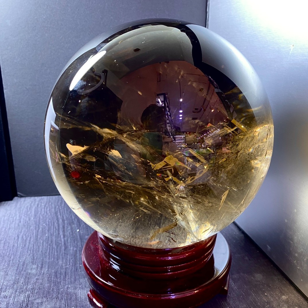 22lb Top Natural rare smoky crystal quartz sphere Energy ball healing gift+stand