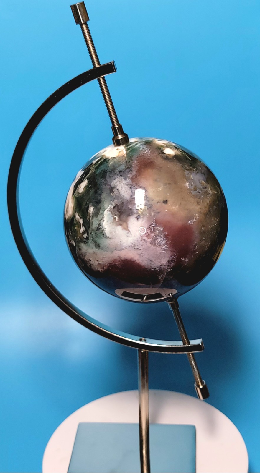 1.6 Lb Natural Aquatic Plants Agate Crystal Sphere with Aluminum Display Stand