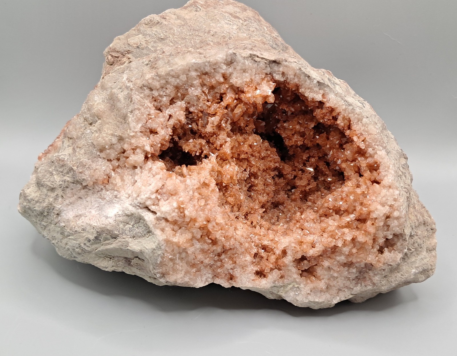 Celestite Geode Orange Crystals, Russia Large Cabinet Specimen