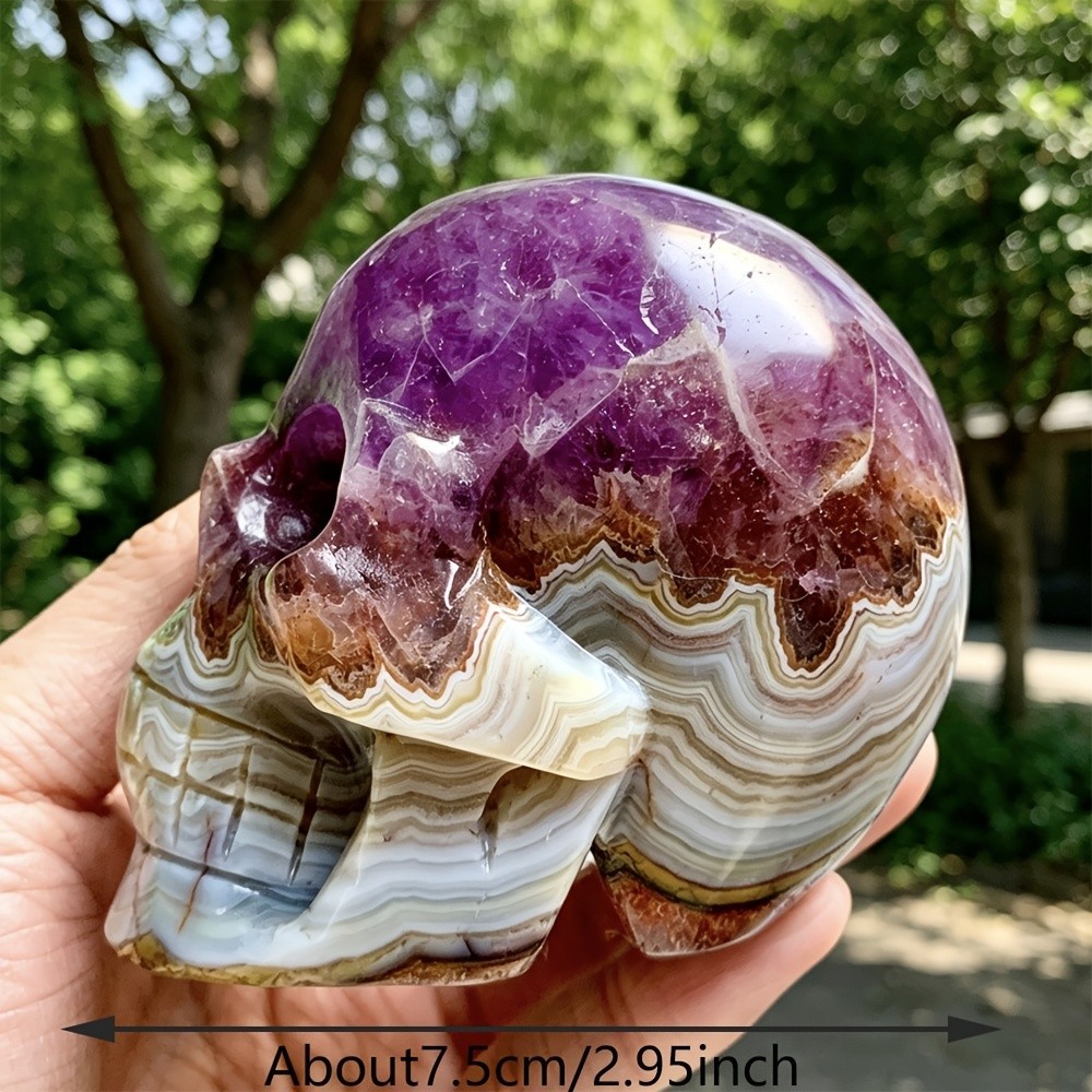 New！Natural Crystal Amethyst Agate Skulls Polished Good Pattern Office Decor