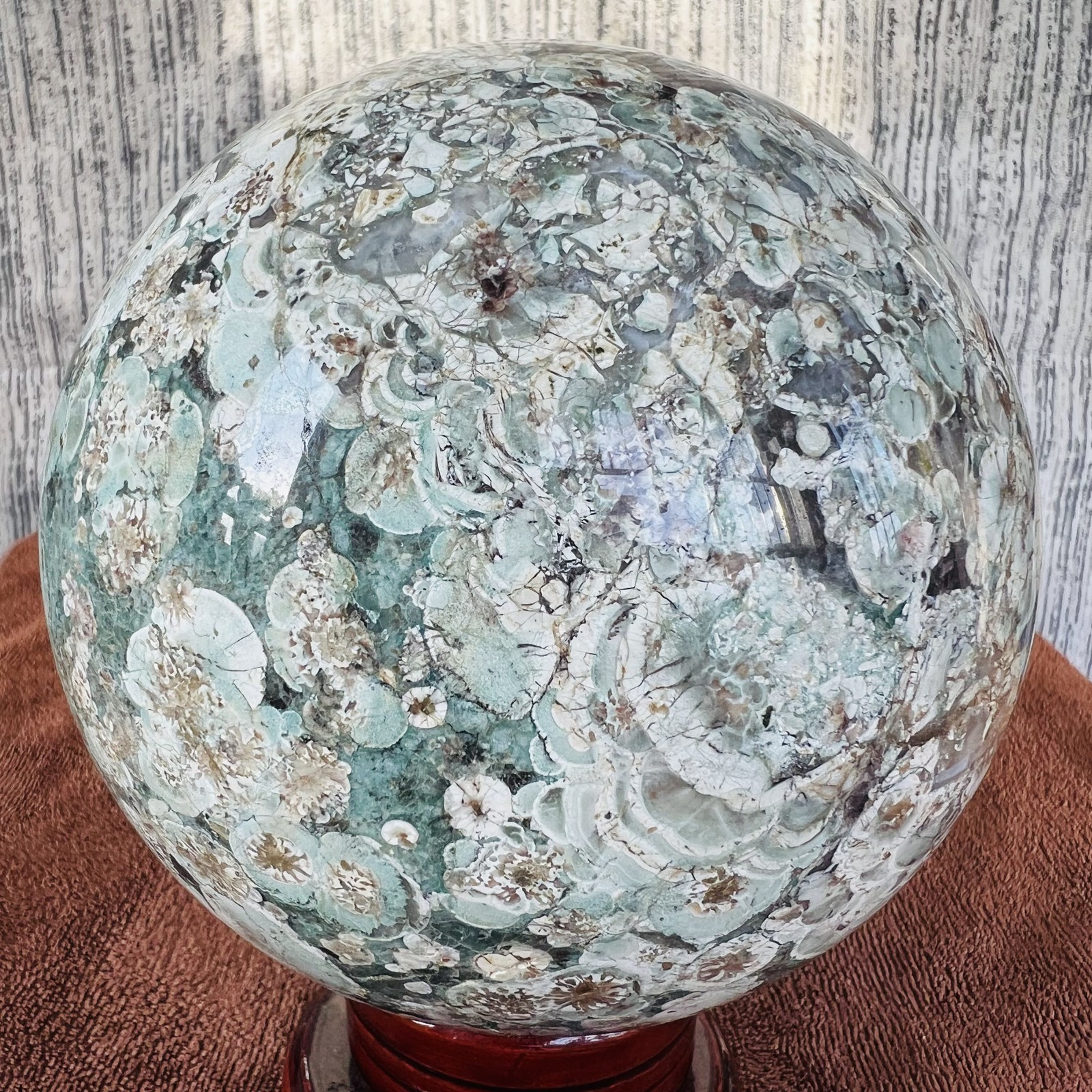 5LB Natural Green Cherry Blossom Agate Sphere quartz crystal Healing