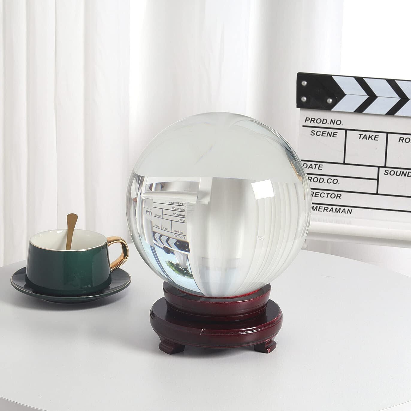 LONGWIN 200MM Clear Crystal Ball 7.87Inch Glass Sphere Photo Prop Free Stand