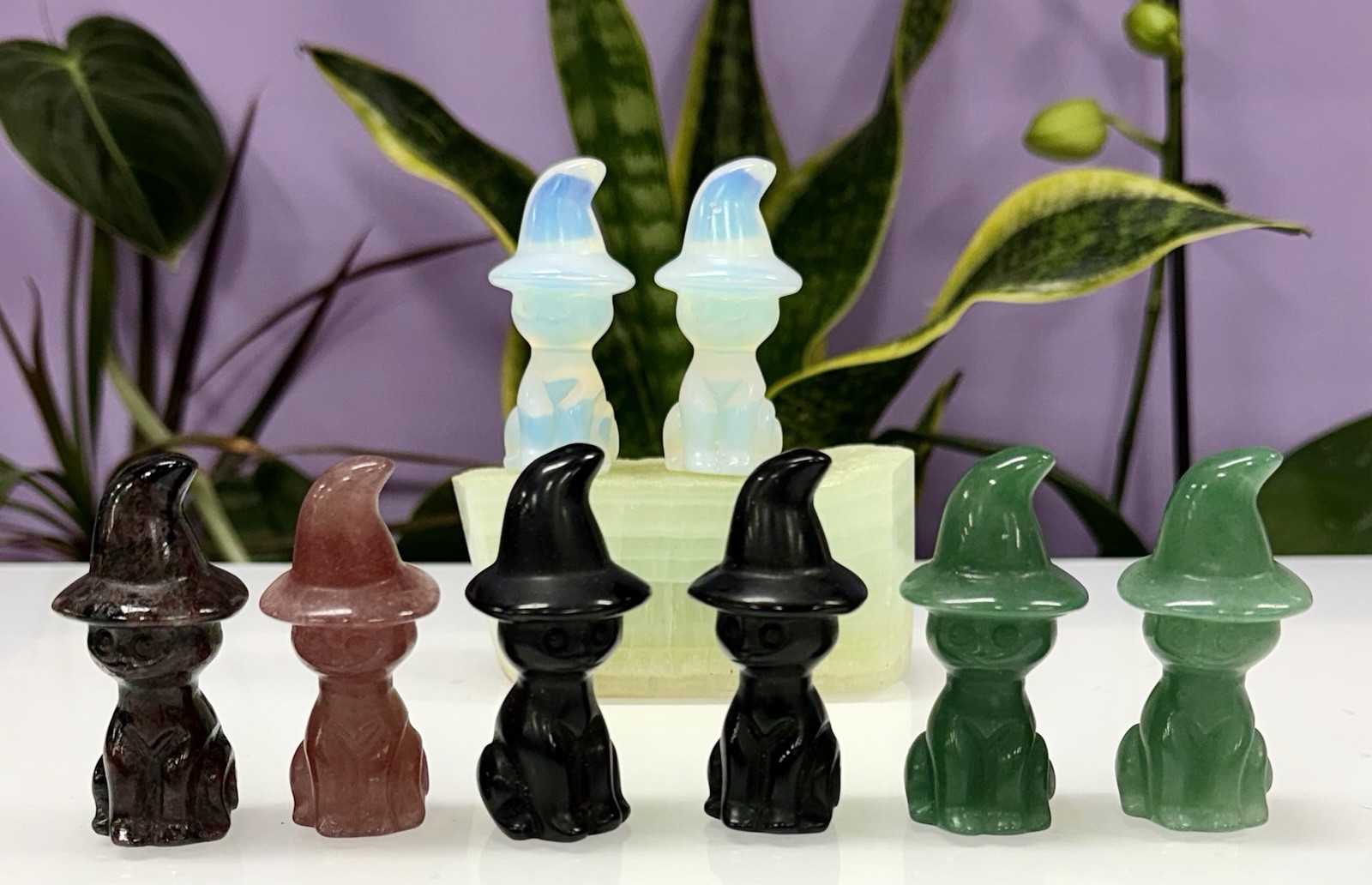 Wholesale Lot 8 Pcs 6cm Natural Crystal Witch Hat Cat Healing Energy