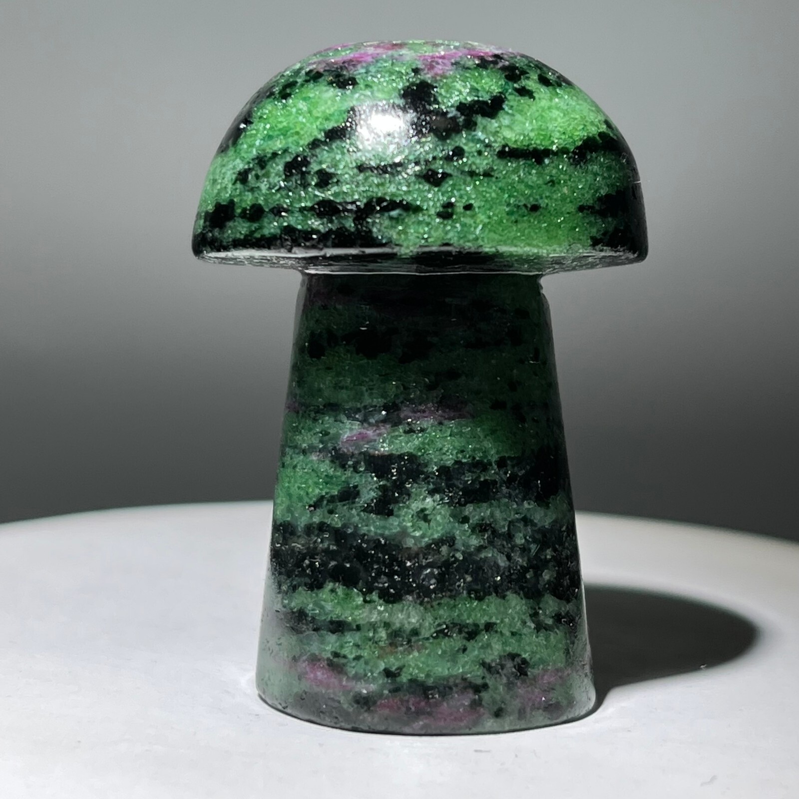 Natural quartz red green treasure, carved and polished, mushroom, reiki ener