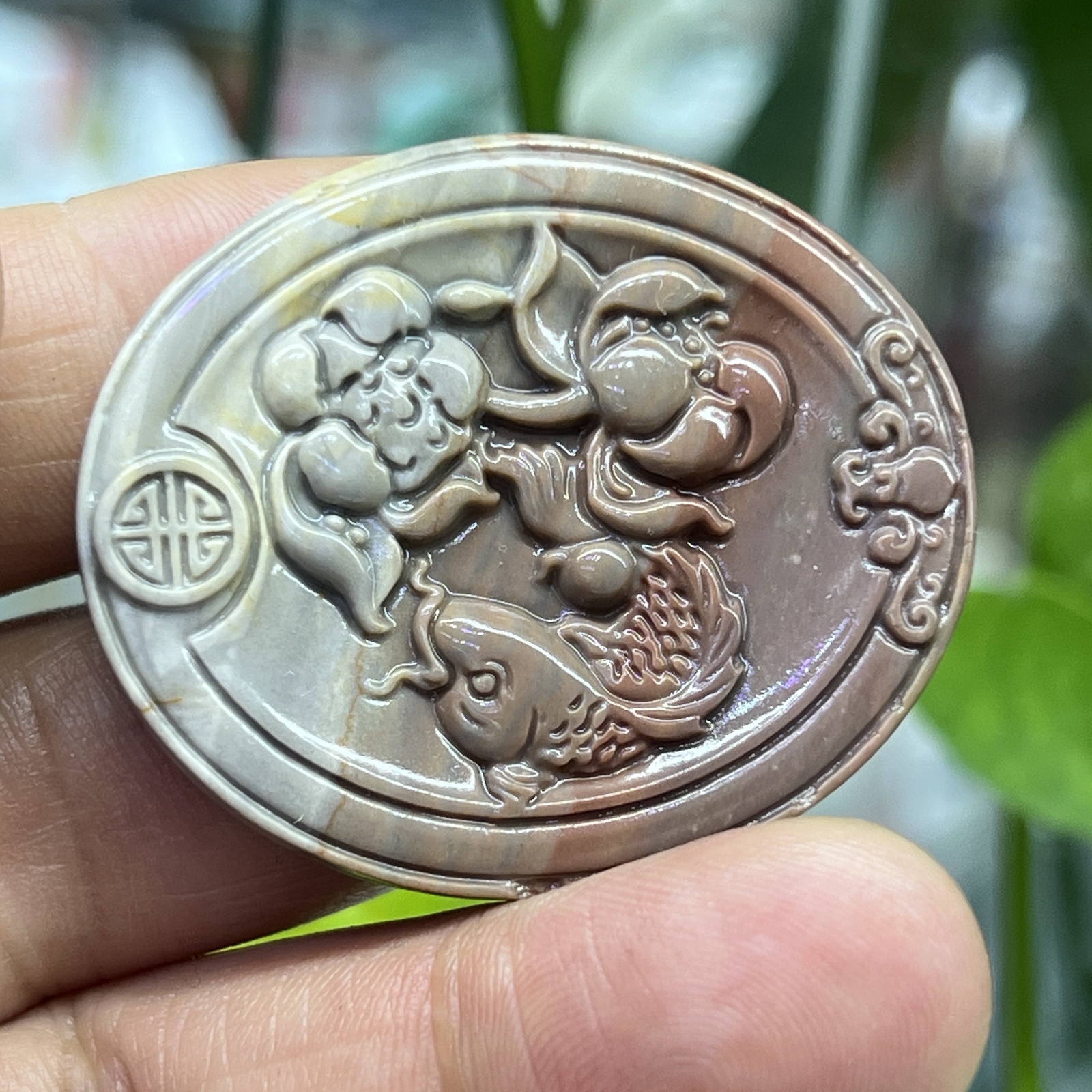1.5 ” Natural Ocean jasper Carved flower Fish skull Crystal Healing gift1pc
