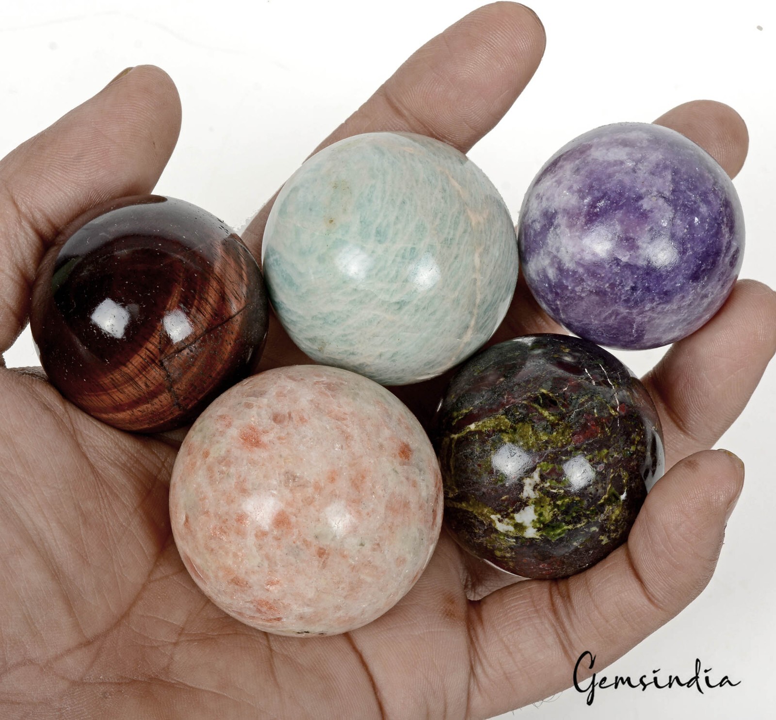 2240 Ct/5 Pcs Natural Untreated Multi Gems Healing Crystal Sphere Gem With Stand