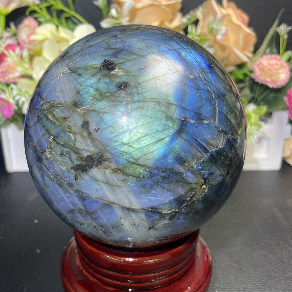5.1LB 4.3″Natural A+Blue Flash Labradorite Sphere Ball Crystal Quartz Decor Heal
