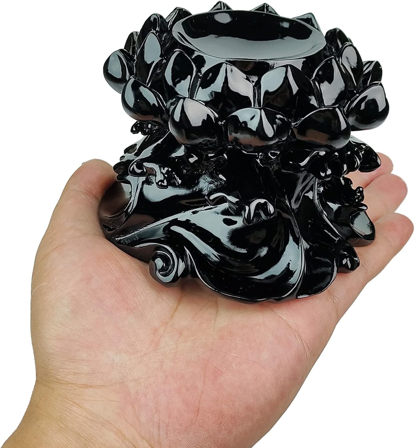 Large Lotus Crystal Ball Stand Sphere Display, Natural Healing Feng Black