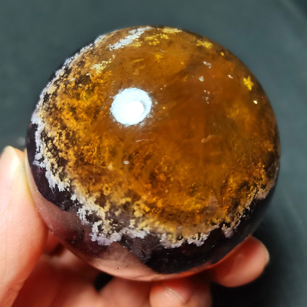 TOP 368g 60mm Natural Colorful Super Seven Fluorite Sphere Ball Healing WD2119