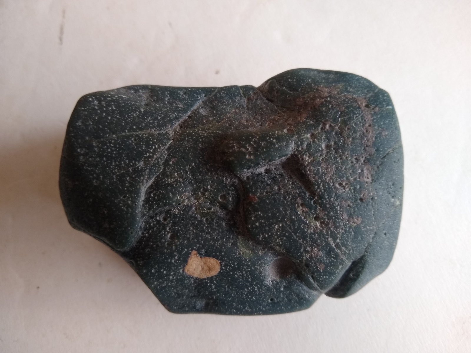 Large Michigan Leland Slag Glass Blue Scholar Stone w/ Base. Exceptional & Rare.