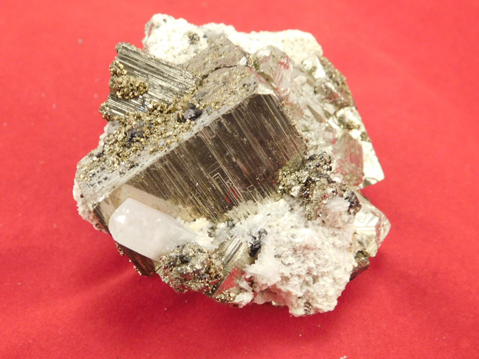 FLUORESCENT Calcite Crystal with PYRITE Crystal CUBES! From Peru 295gr