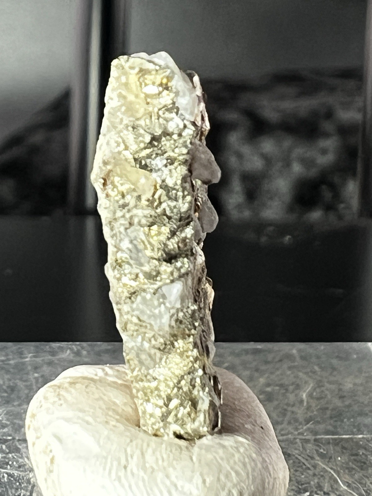Marcasite on Calcite, Thumbnail Specimen – Solat Mine, Taxco, Mexico