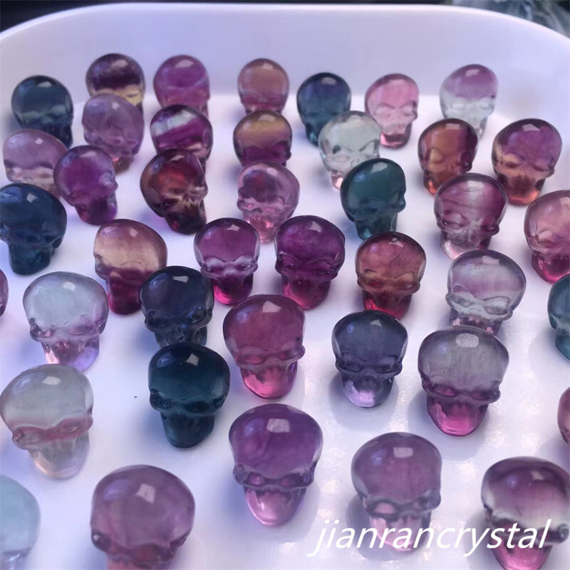 Natural Fluorite Skull Hand Carved Mini Quartz Crystal Reiki Healing Gift 5pcs
