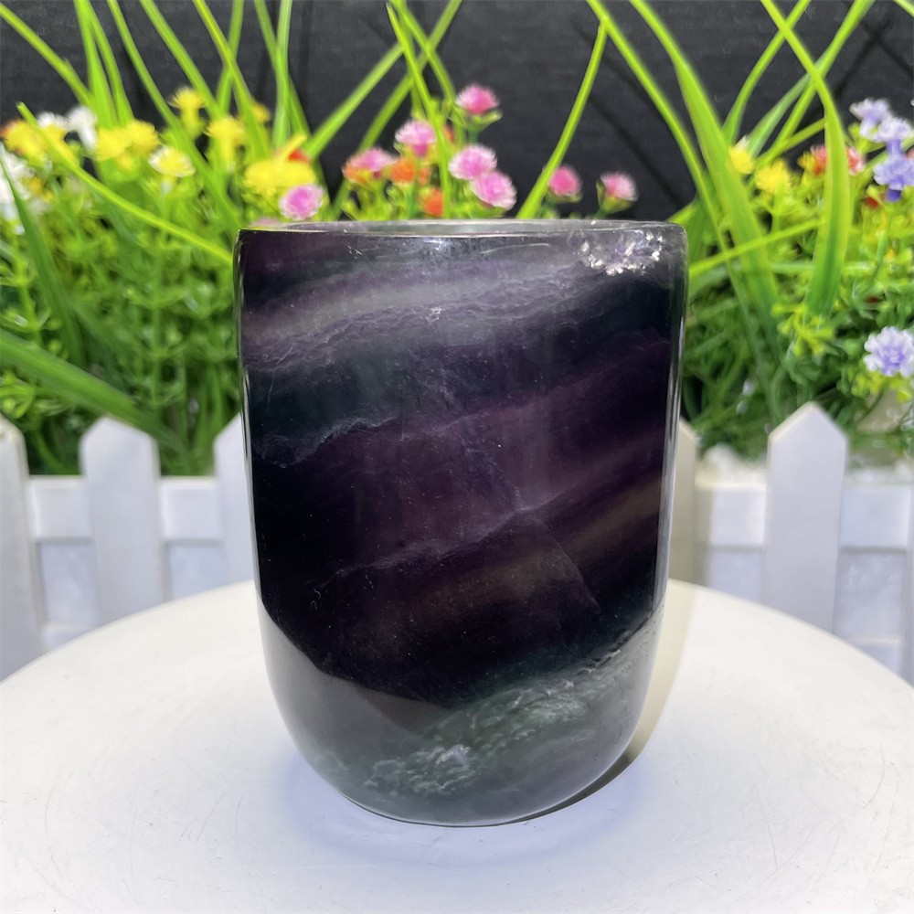 1LB 3.1″ Natural A++Rainbow Fluorite Cup Carved Crystal Reiki Quartz Heal Energy