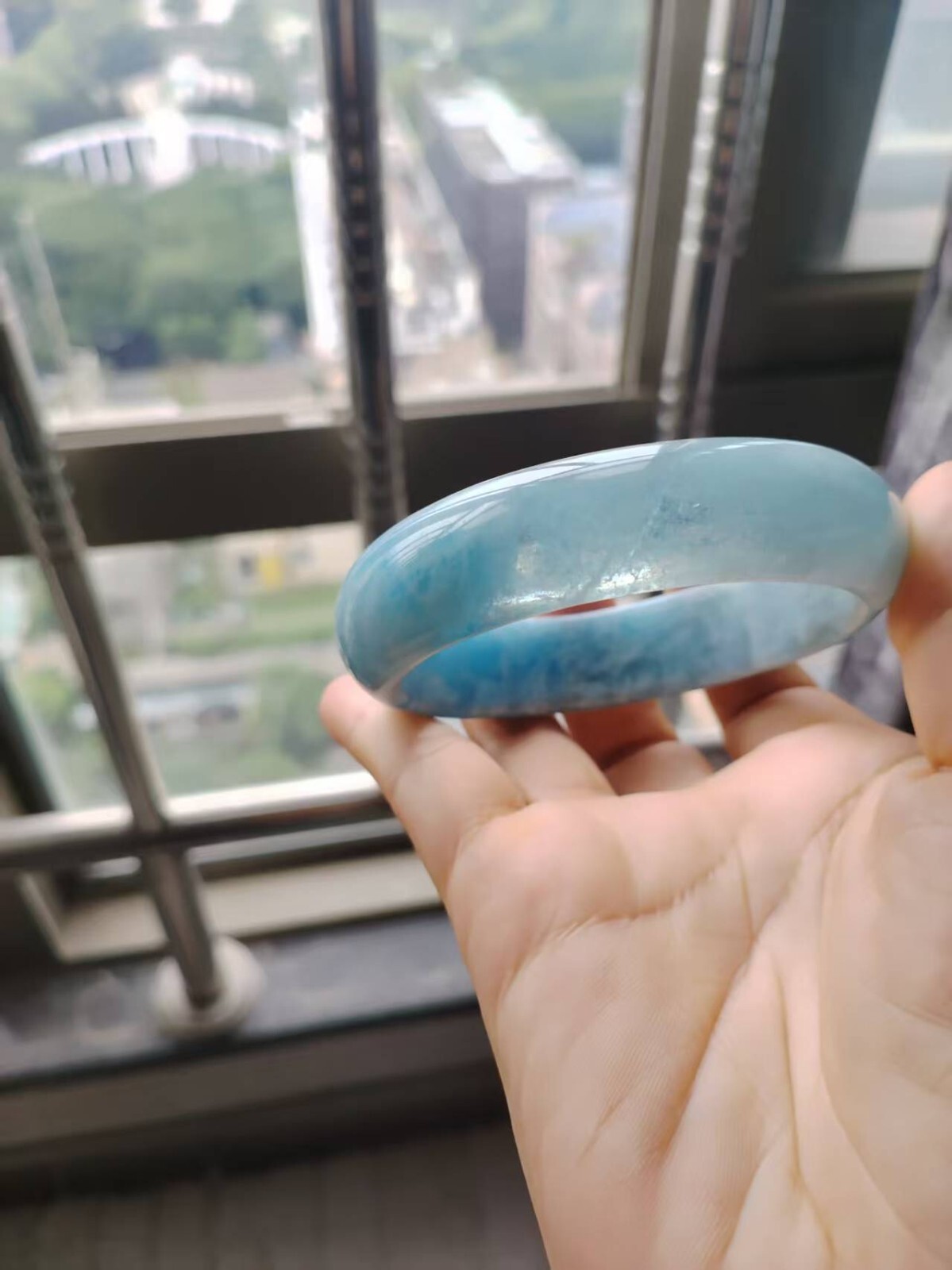 100% Natural Blue Aquamarine Gemstone Bangle AAAAA Inner Diameter 59mm