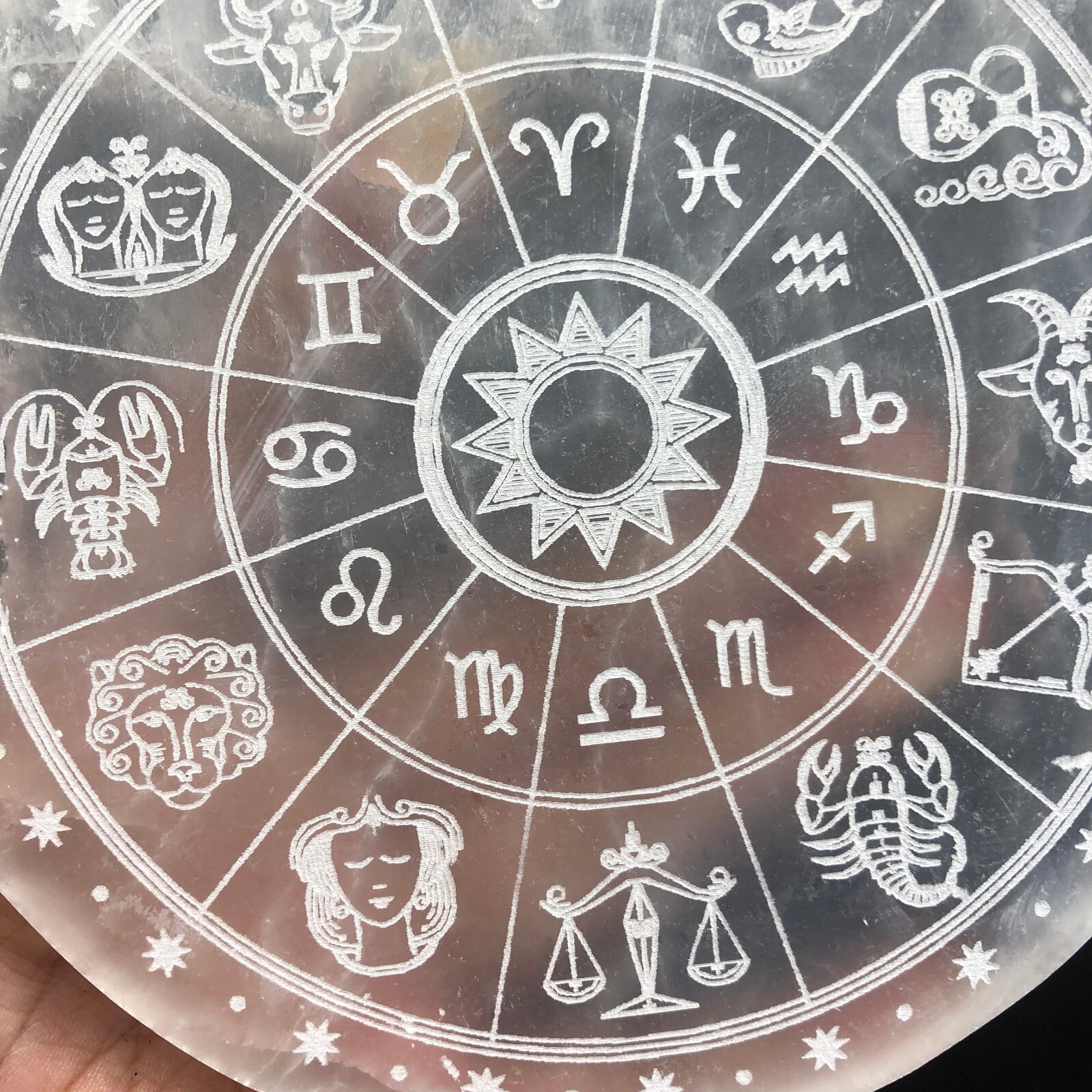 “5.82” Natural Selenite Crystal Divination Zodiac Disk Purification Meditation