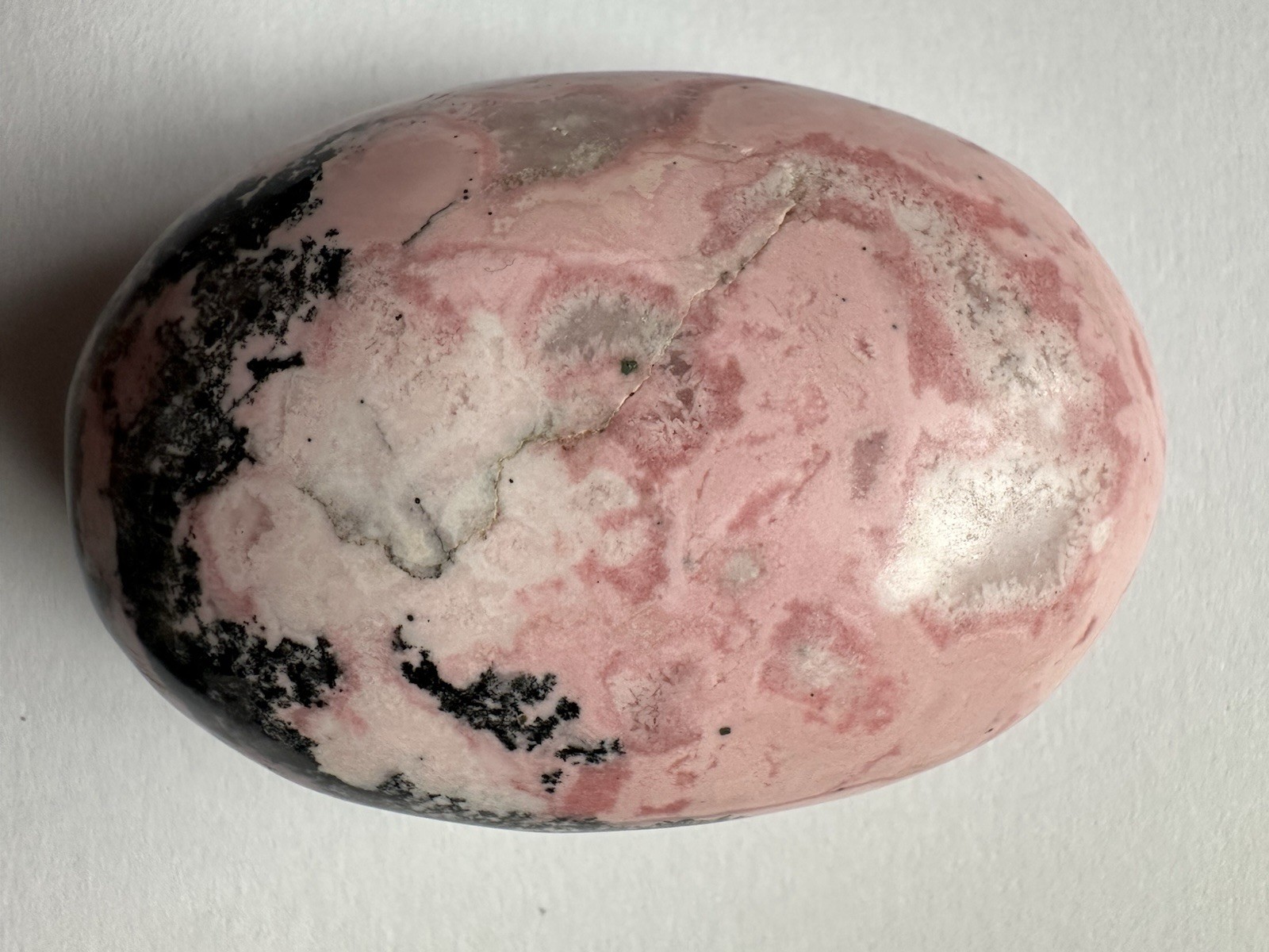 Polished Pink Rhodonite Palm Stone, Oval Egg Shape Mineral Specimen, 3 in