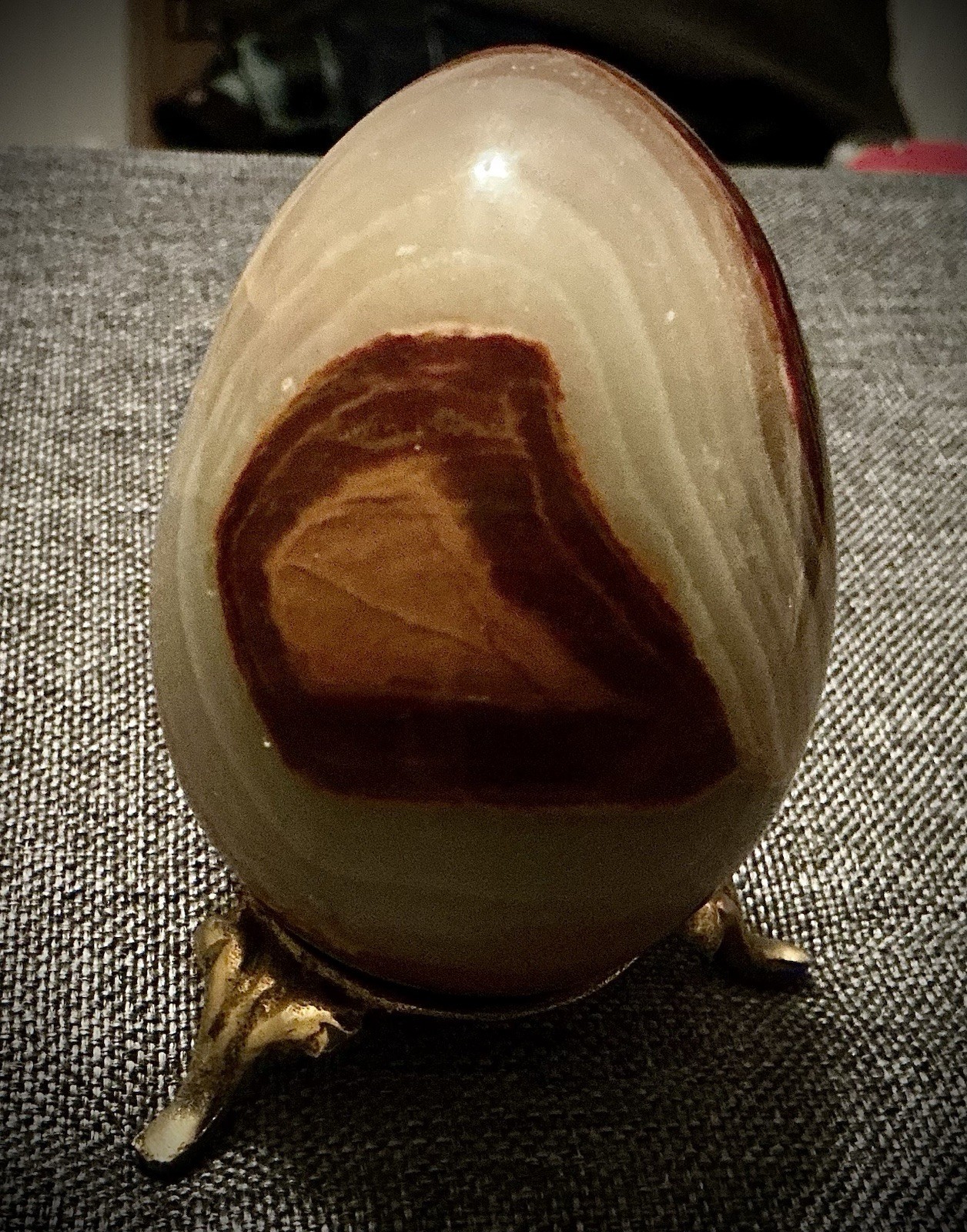 Polished Banded Onyx Egg On Brass Stand