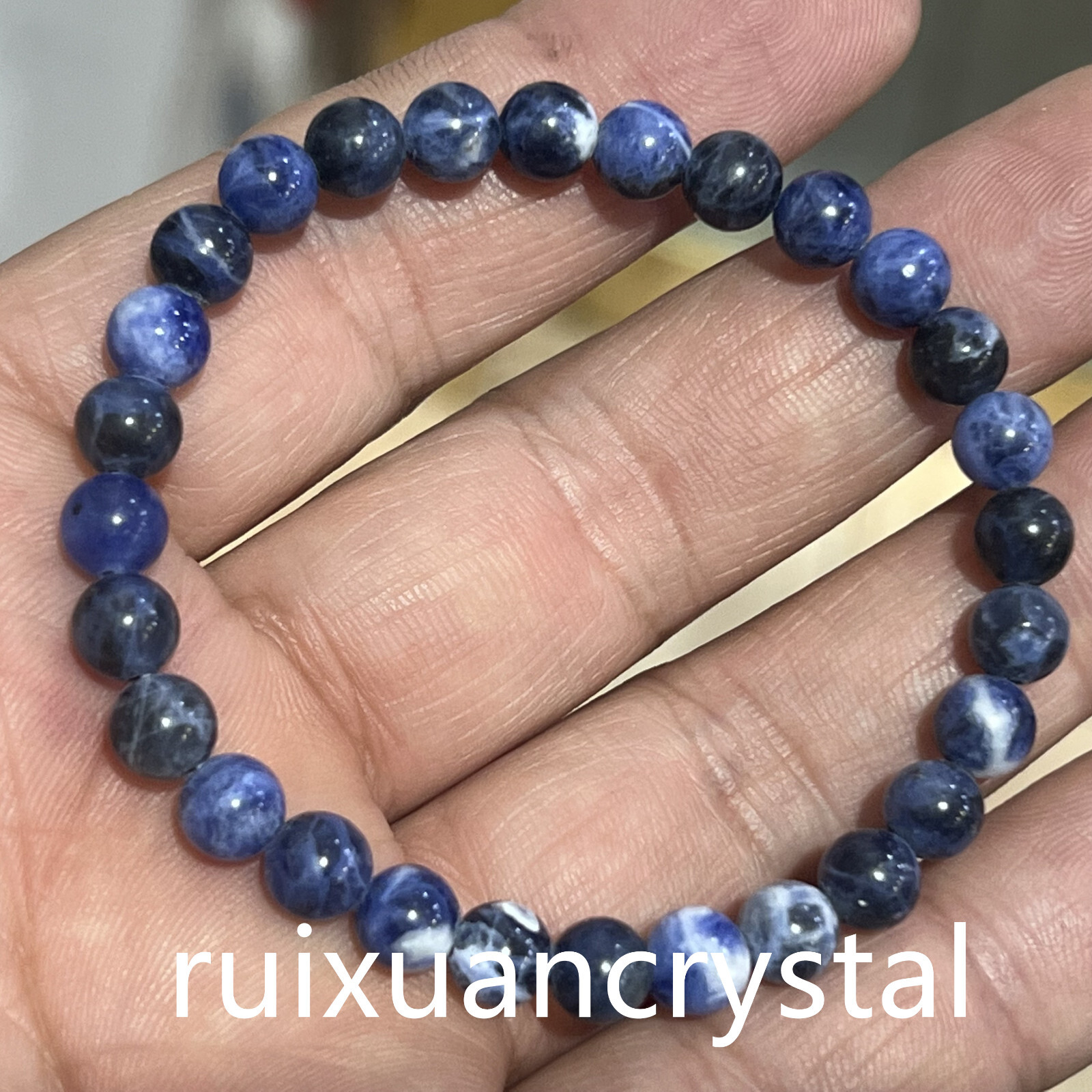 Wholesale Lot 6pcs Natural Blue-vein stone 6 mm 7.5″Crystal Stretch Bracelet