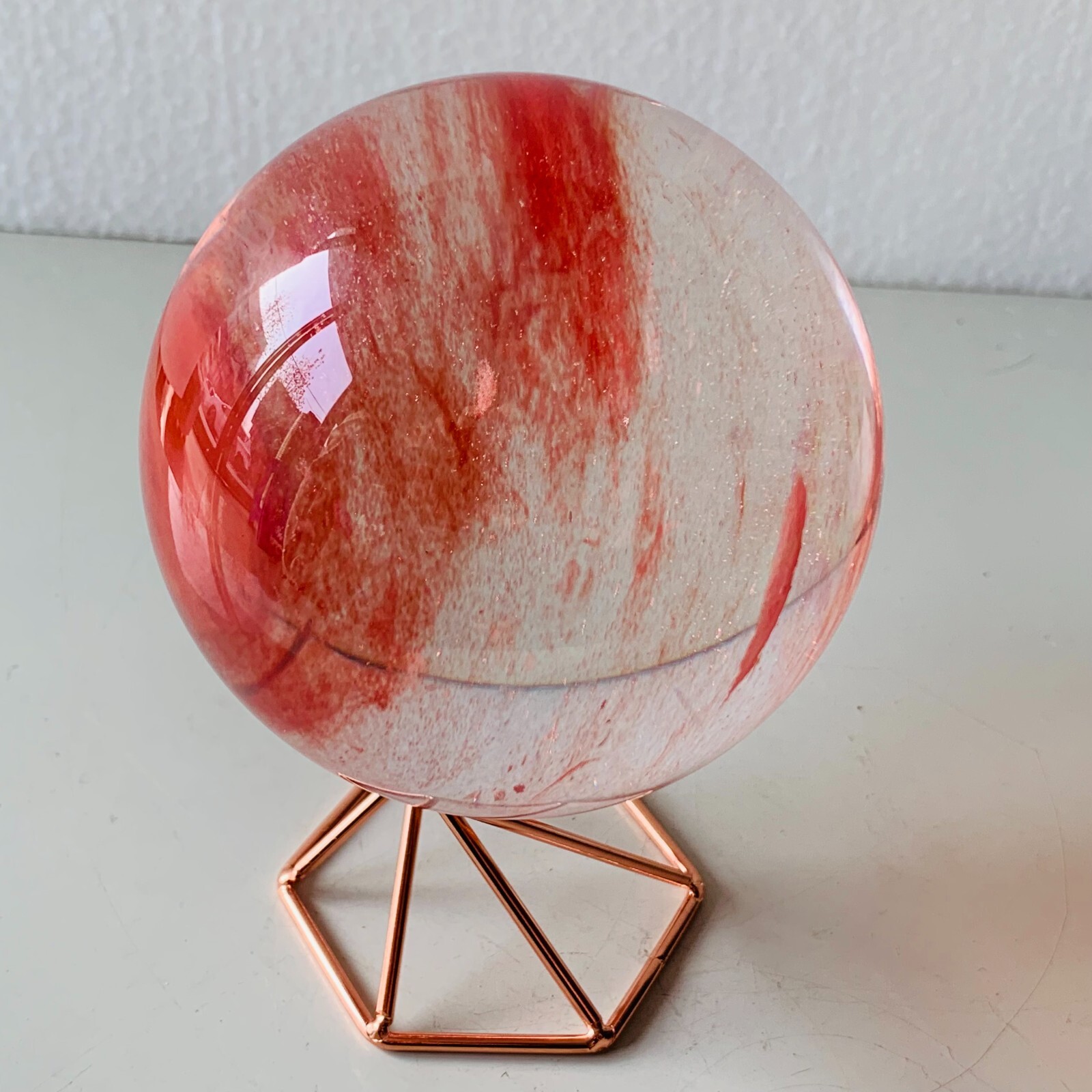 1.5LB Red Smelting Stone Quartz Sphere Crystal Energy Ball Reiki Gem+stand A22