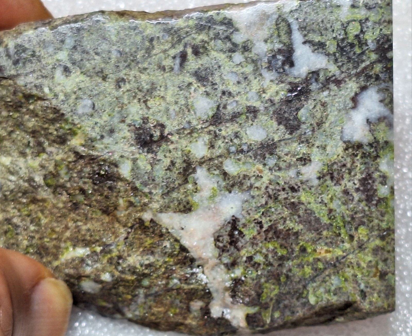 Pretty Epidote Calcite Copper and Quartz Pockets In Basalt -Polished Stone Slab