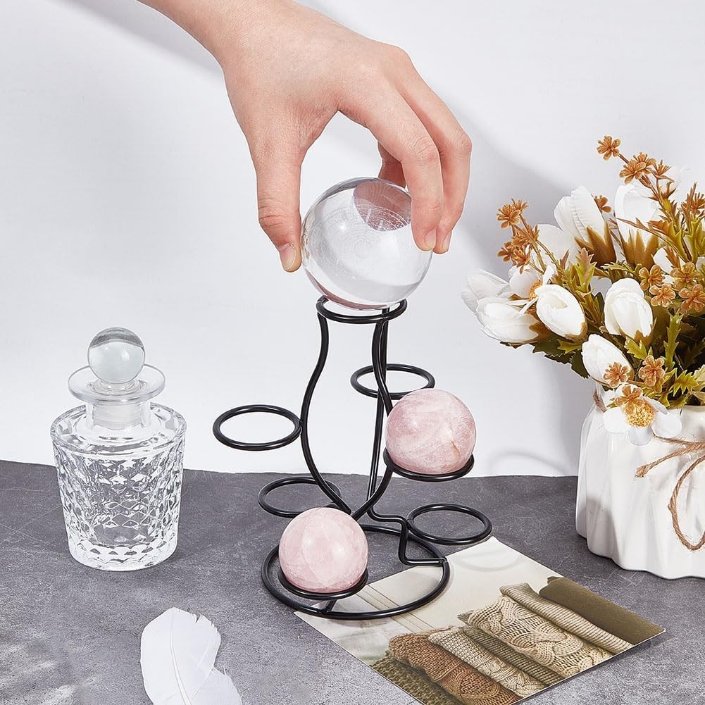 Crystal Ball Holders, 7 Eggs Display Stand Black Iron Multi-Sphere Display Holde