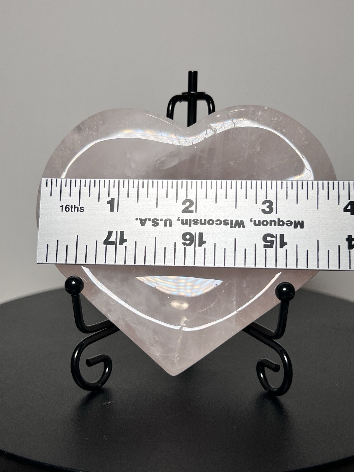 Rose Quartz 4 Piece Set – Heart bowl, Rose, Pyramid, & Sphere (68mm)