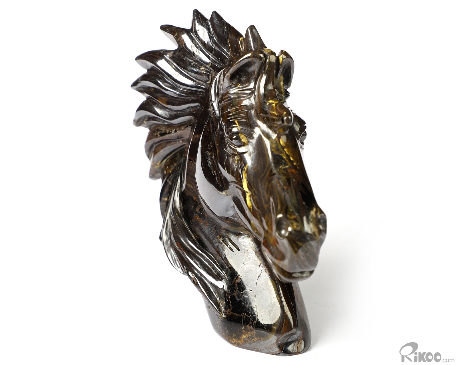 3.7″ Gold Tiger Iron Eye Hand Carved Crystal Horse Sculpture, Healing