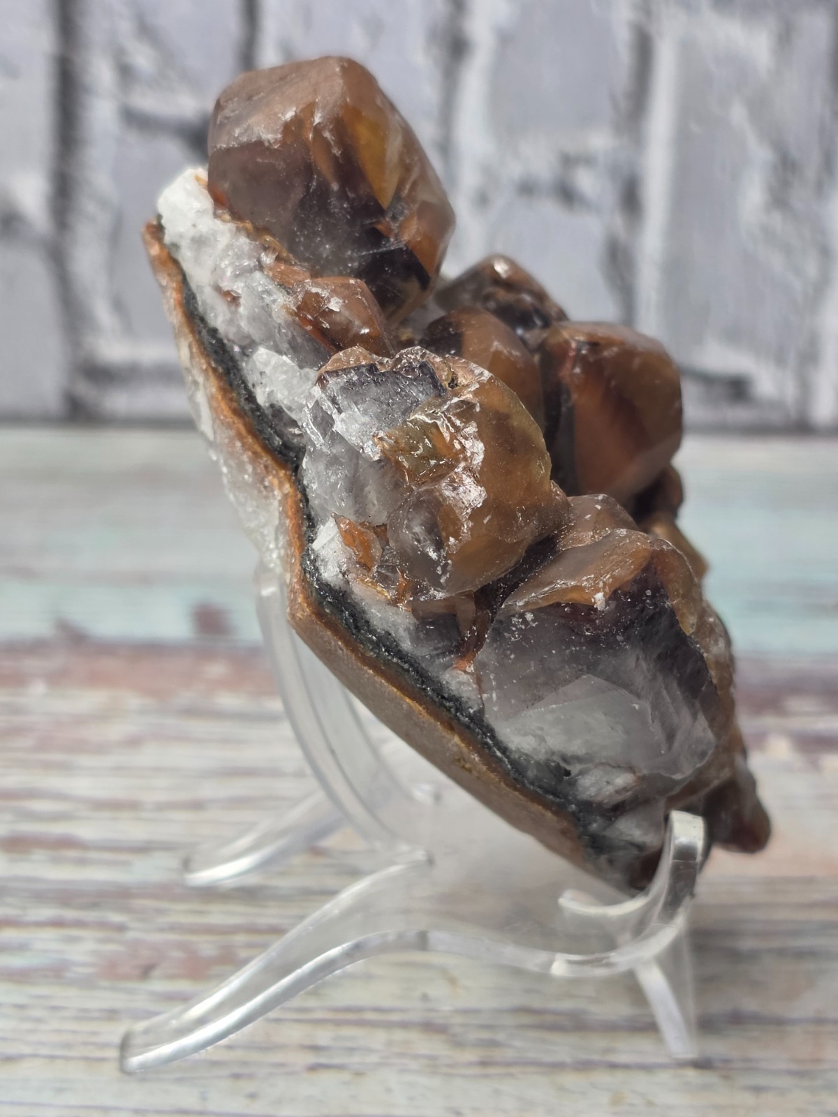 Natural Chocolate Calcite Crystal Cluster on Quartz Ojuela Mine Mexico 198.36g