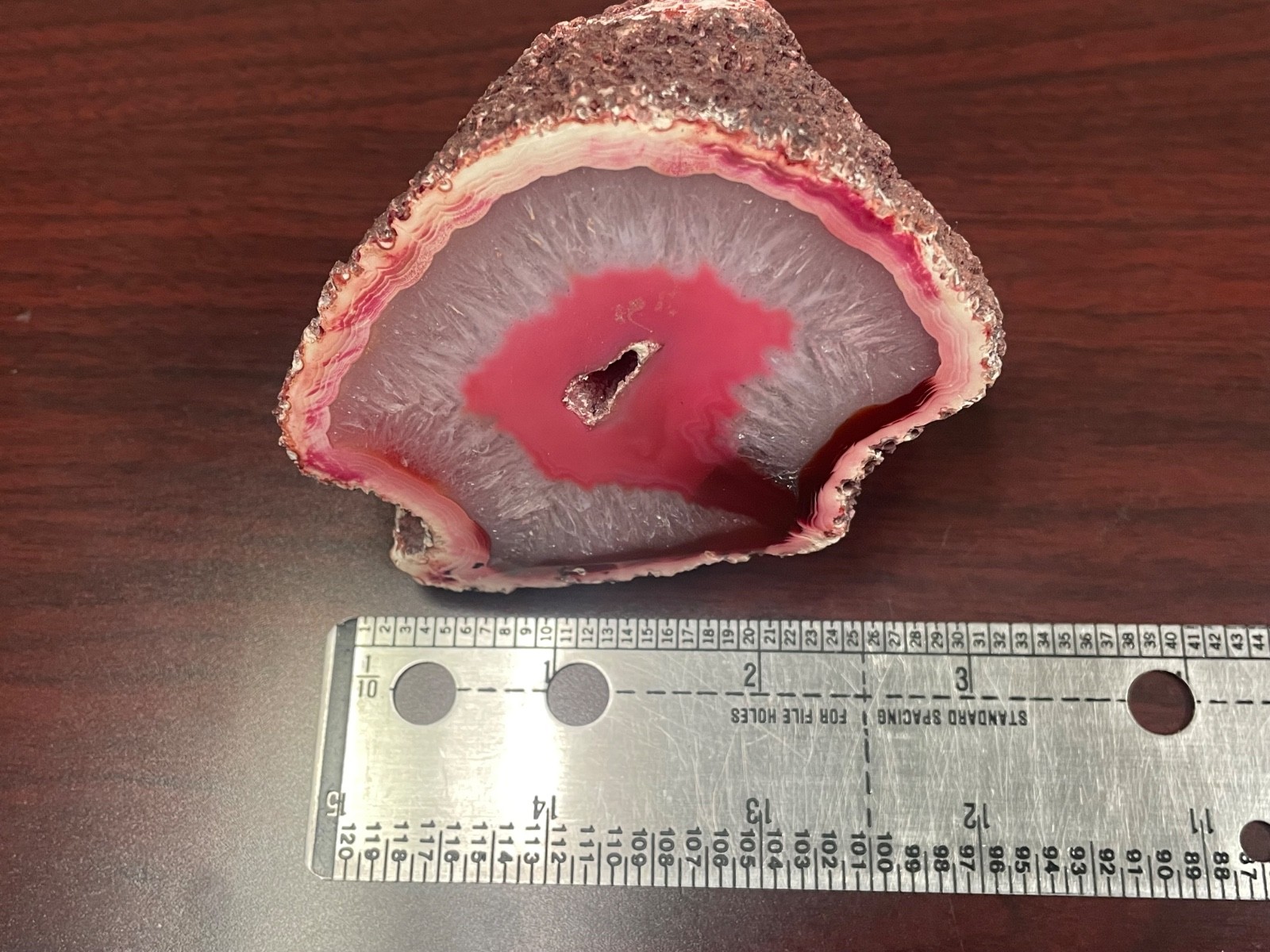 Vintage Cut Polished Dyed Pink Agate Geode rock gemstone mineral paperweight