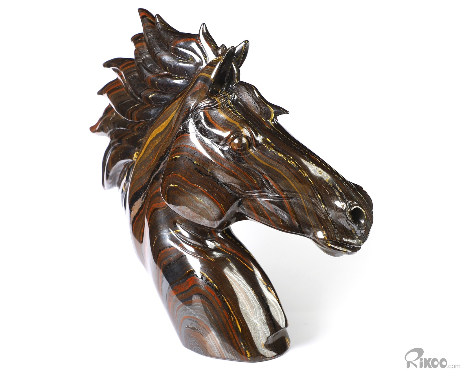 8.0″ Colorful Tiger Iron Eye Hand Carved Crystal Horse Sculpture, Healing