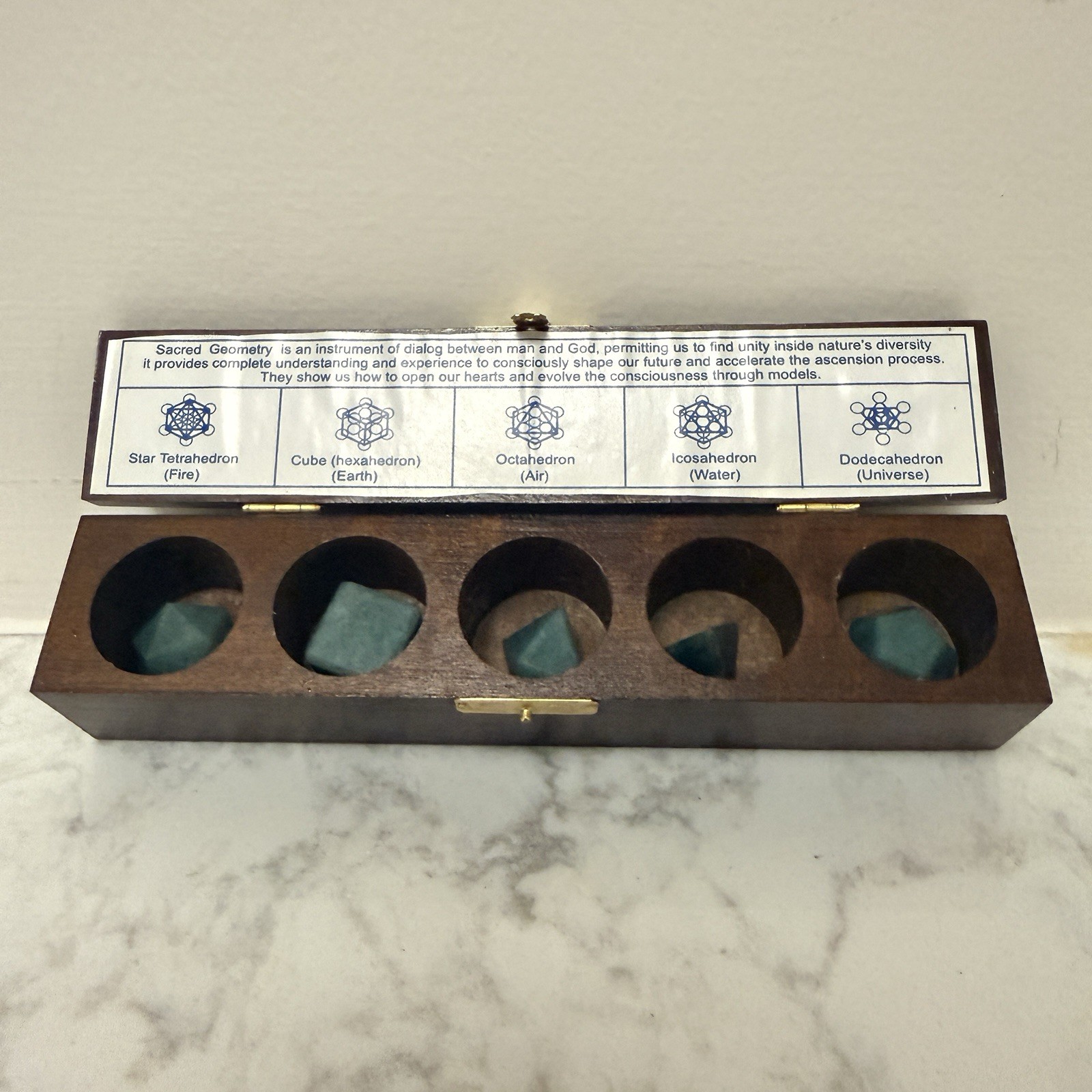 Sacred Geometry Crystal Platonic Solids With Wooden Display Box Made In Brazil