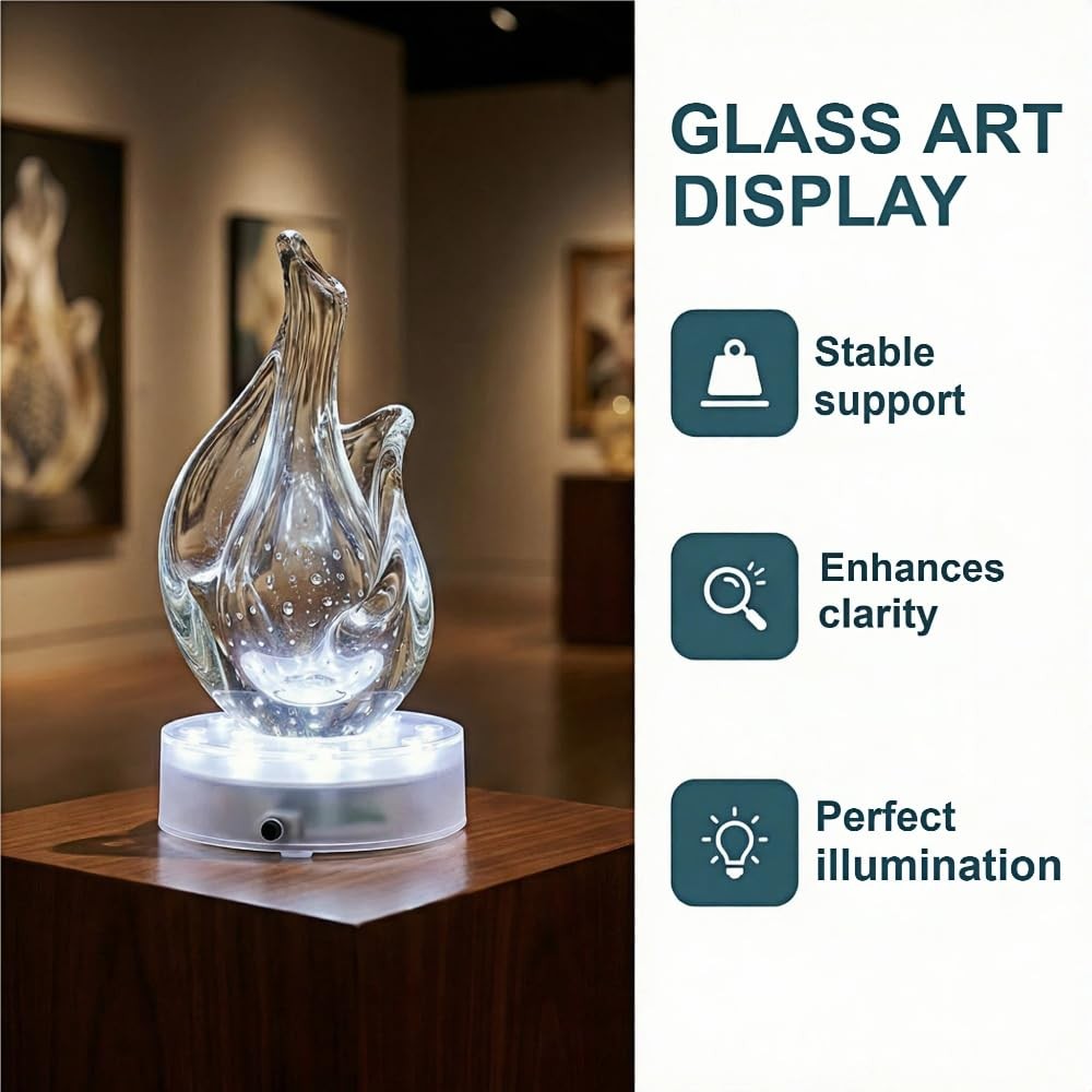 4 Inch Round LED Light Base for Glass Art & Vase Displays White