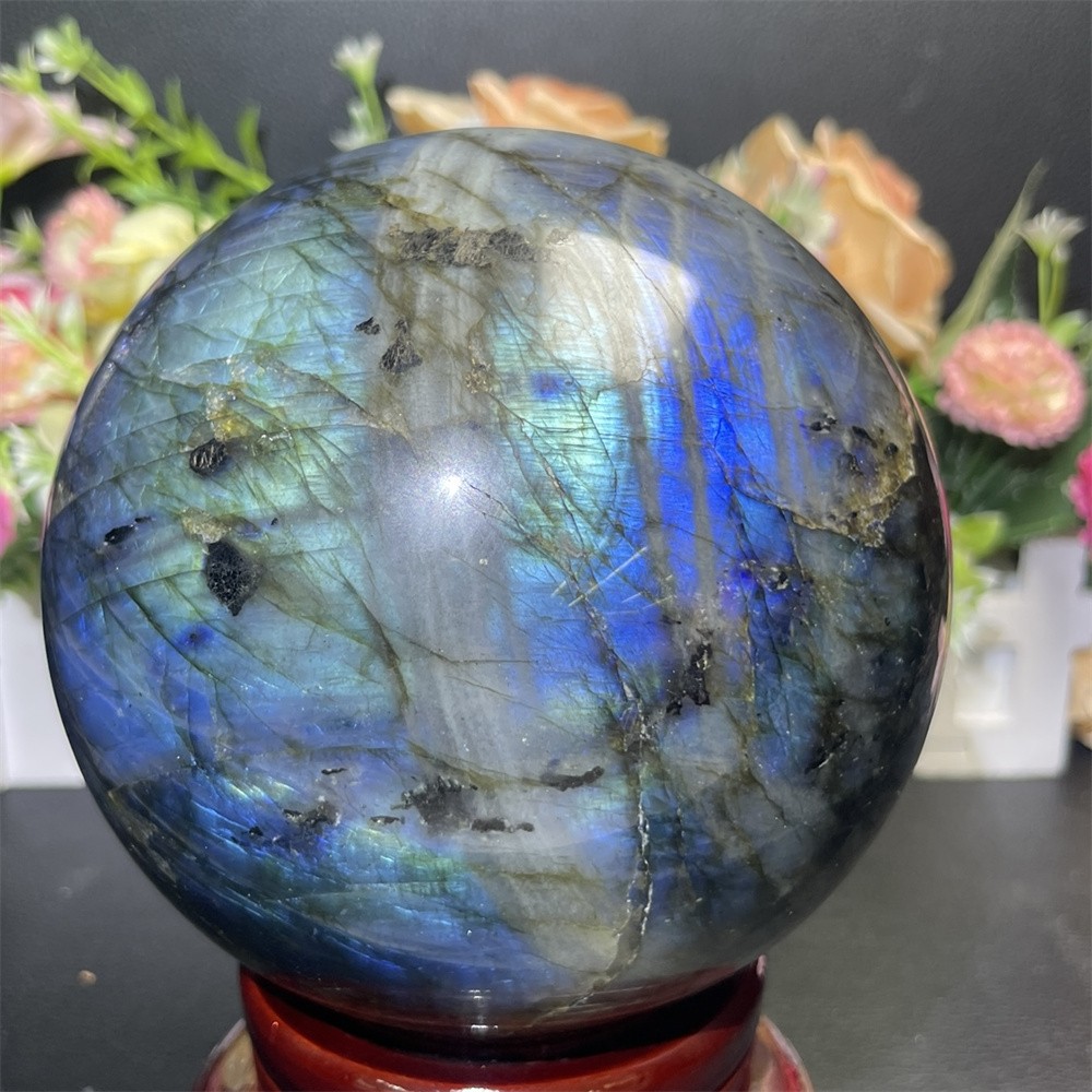 5.1LB 4.3″Natural A+Blue Flash Labradorite Sphere Ball Crystal Quartz Decor Heal