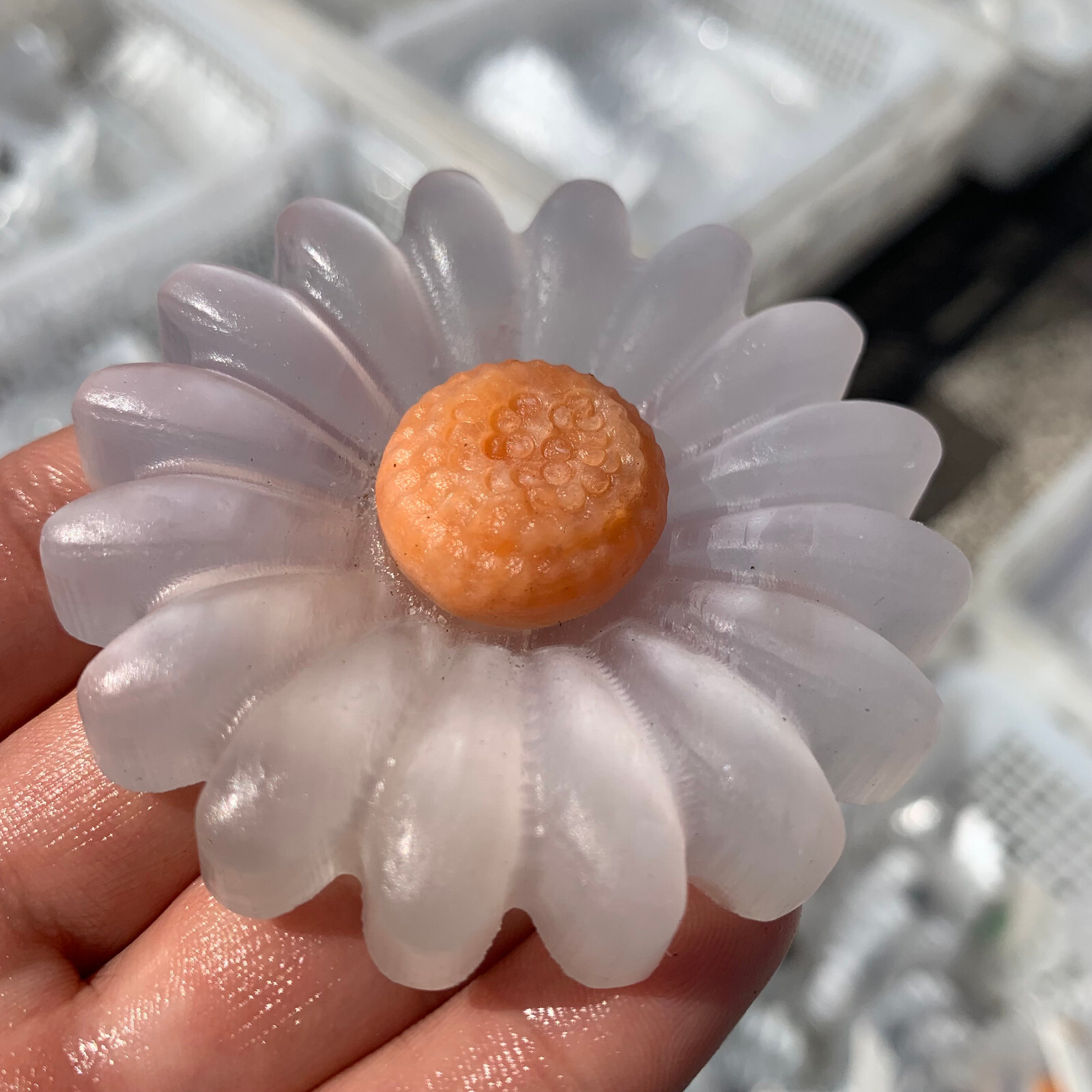 natural hand carved through gesso sunflower Quartz Crystal reiki healing 1pc
