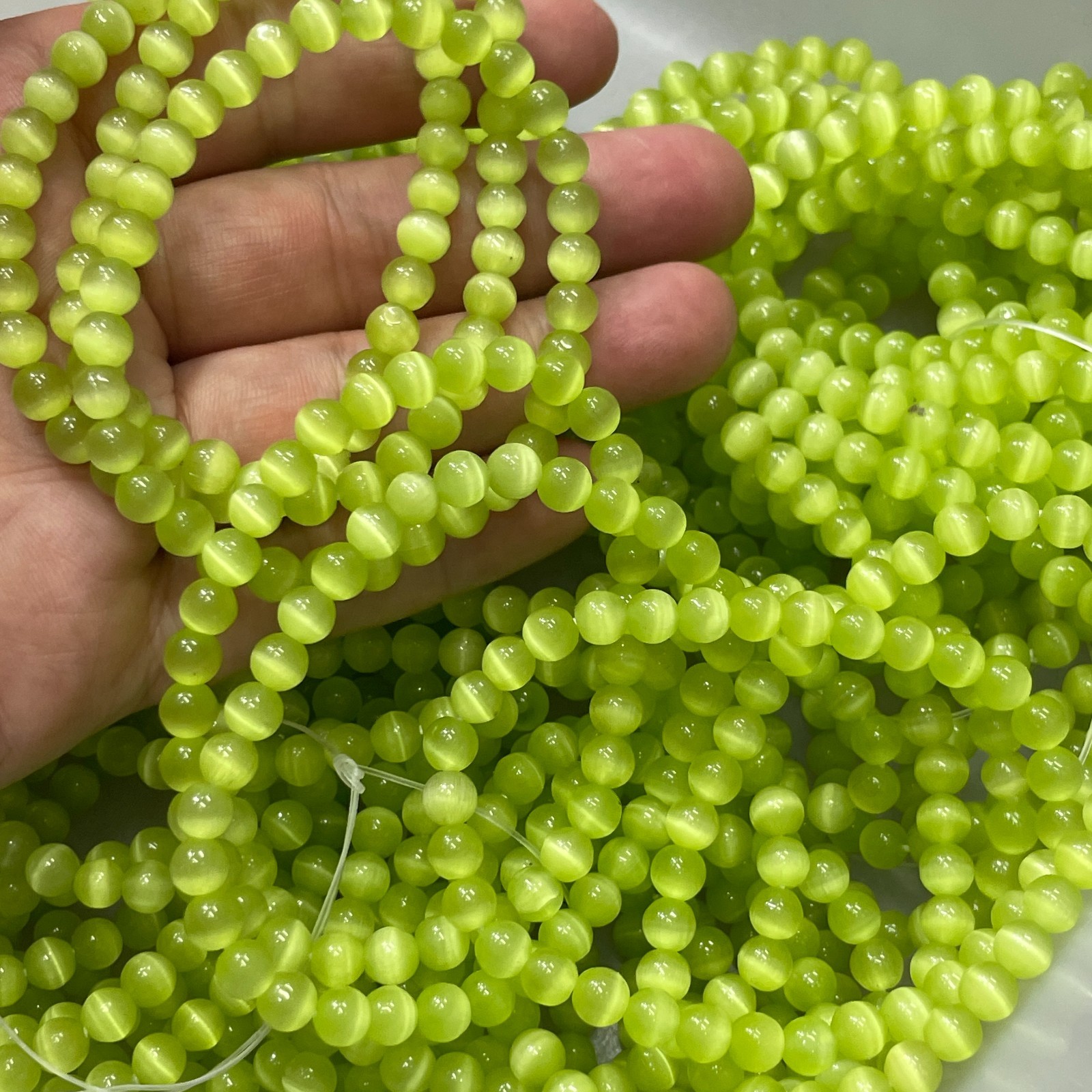 10pcs Glass Cat Eye Beads Round Beads 6mm Elastic bracelet decor 7.5″