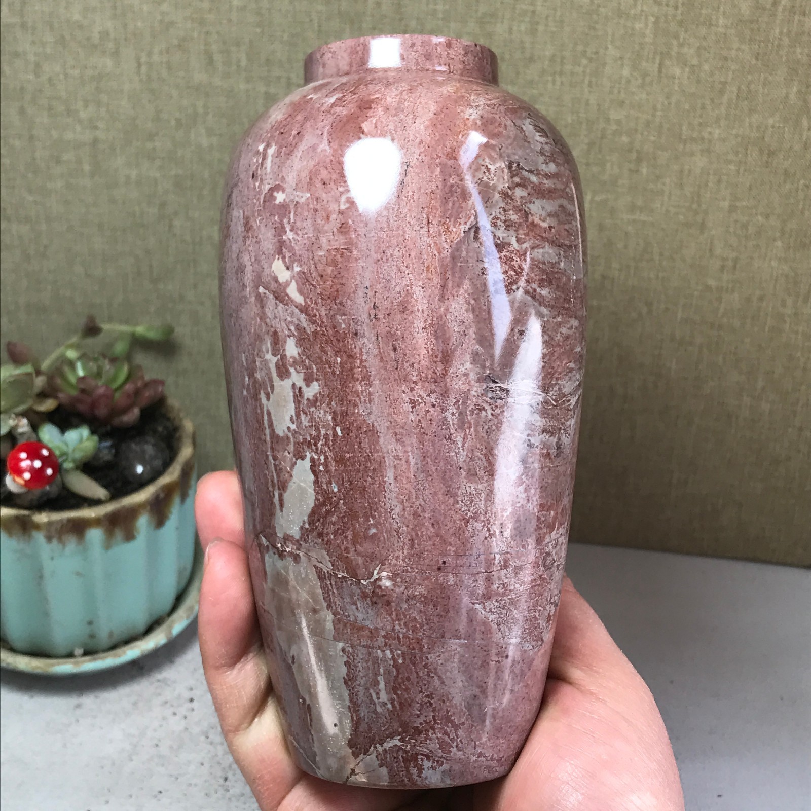 Natural Chinese painting vase stone crystal ornaments for home decoration A4164