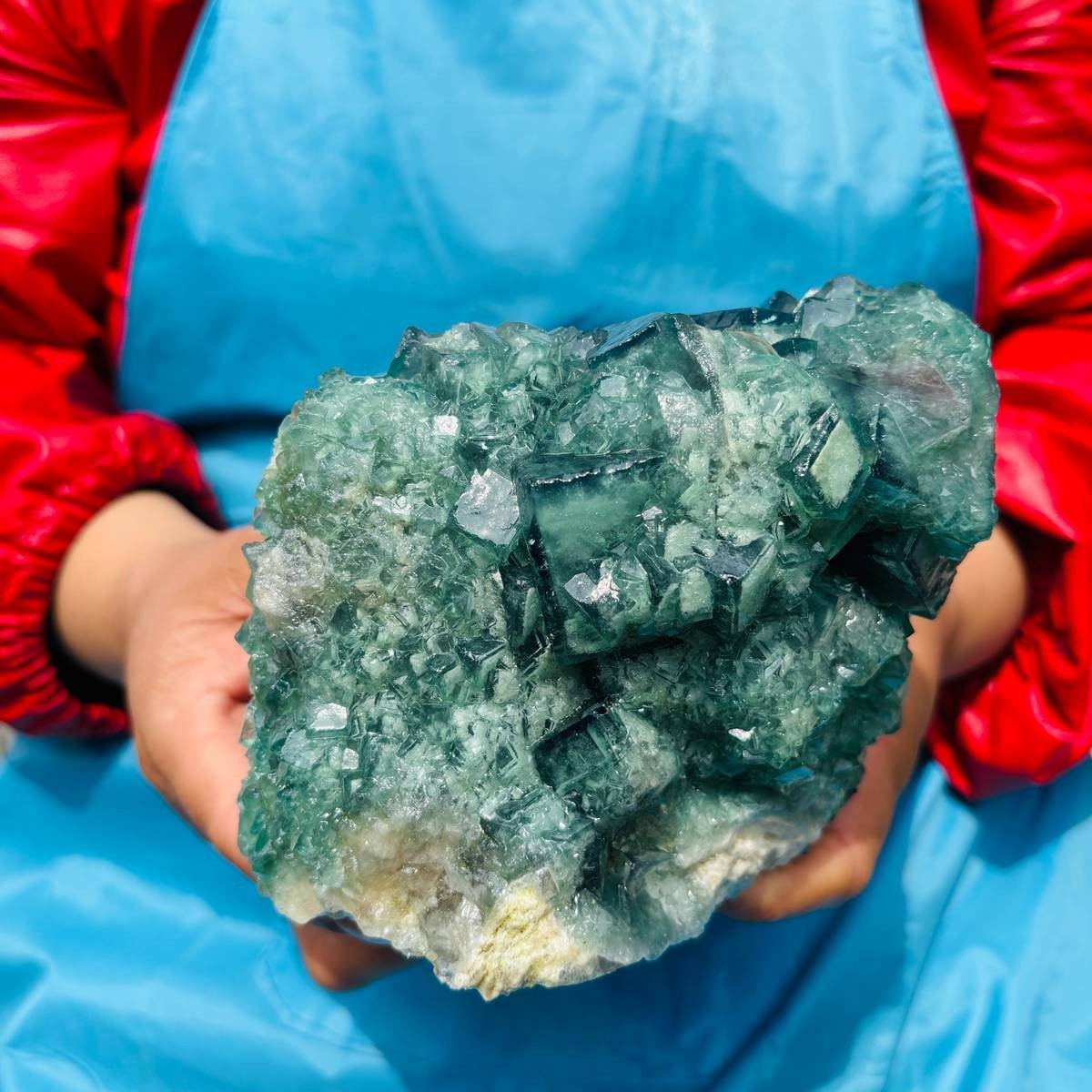 3.93LB Natural Green Fluorite Crystal Cluster Cubic Fluorite Specimen healing