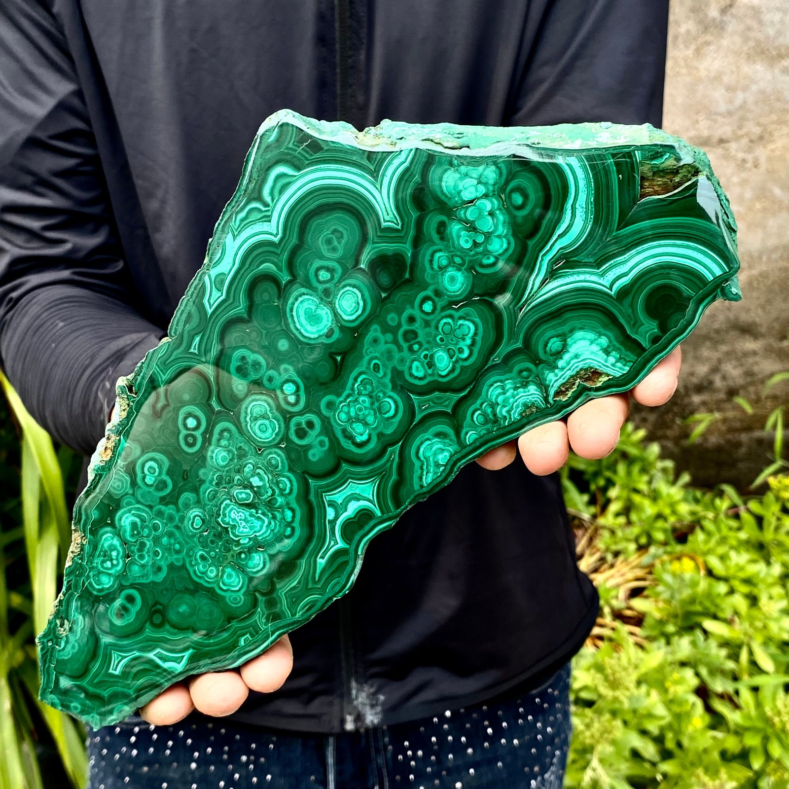 2.71LB Natural Green Malachite Crystal Flaky Pattern Ore Specimen Quartz Healing