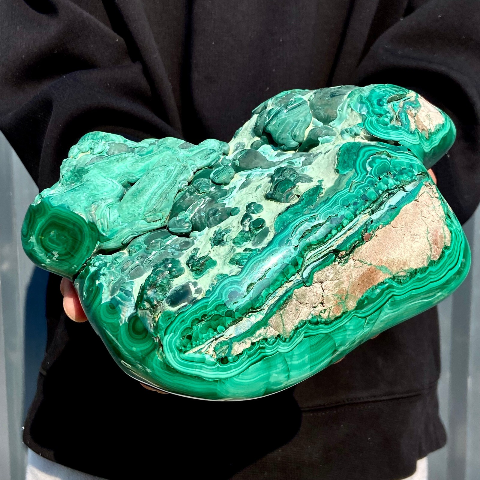 11.4LB Large Natural glossy malachite transparent cluster rough mineral sample