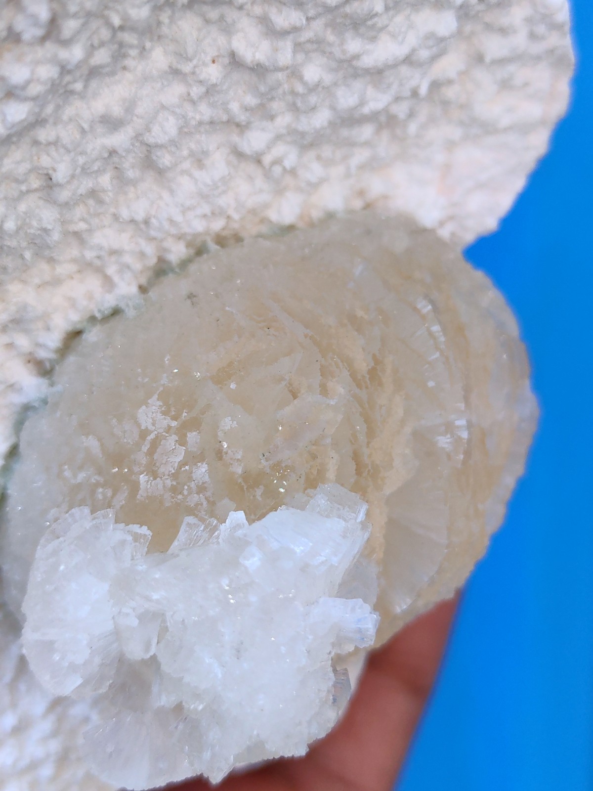 Yellow Sterlite Ball on Okenite Natural mineral specimen