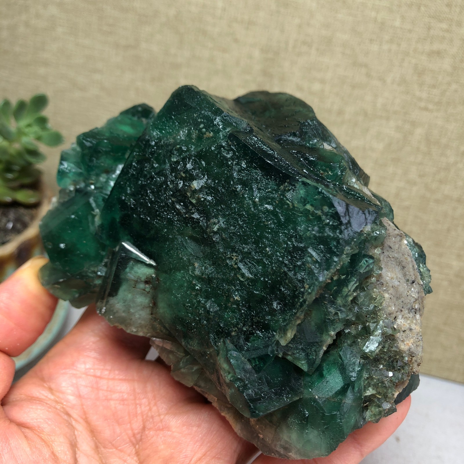 681g NATURAL Green Cubic FLUORITE Crystal Cluster Mineral Specimen A4721