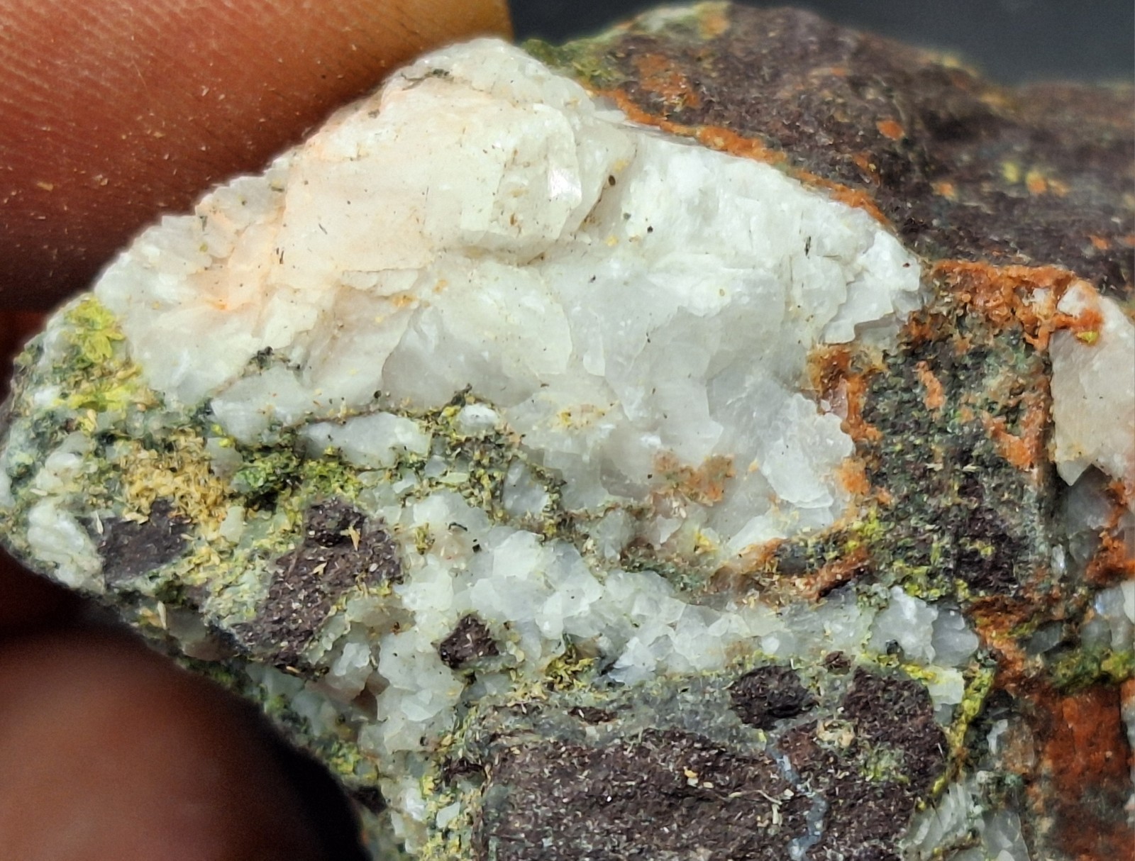 Calcite On Pretty Multi Colored Amygdaloidal Basalt From Copper Mine Michigan