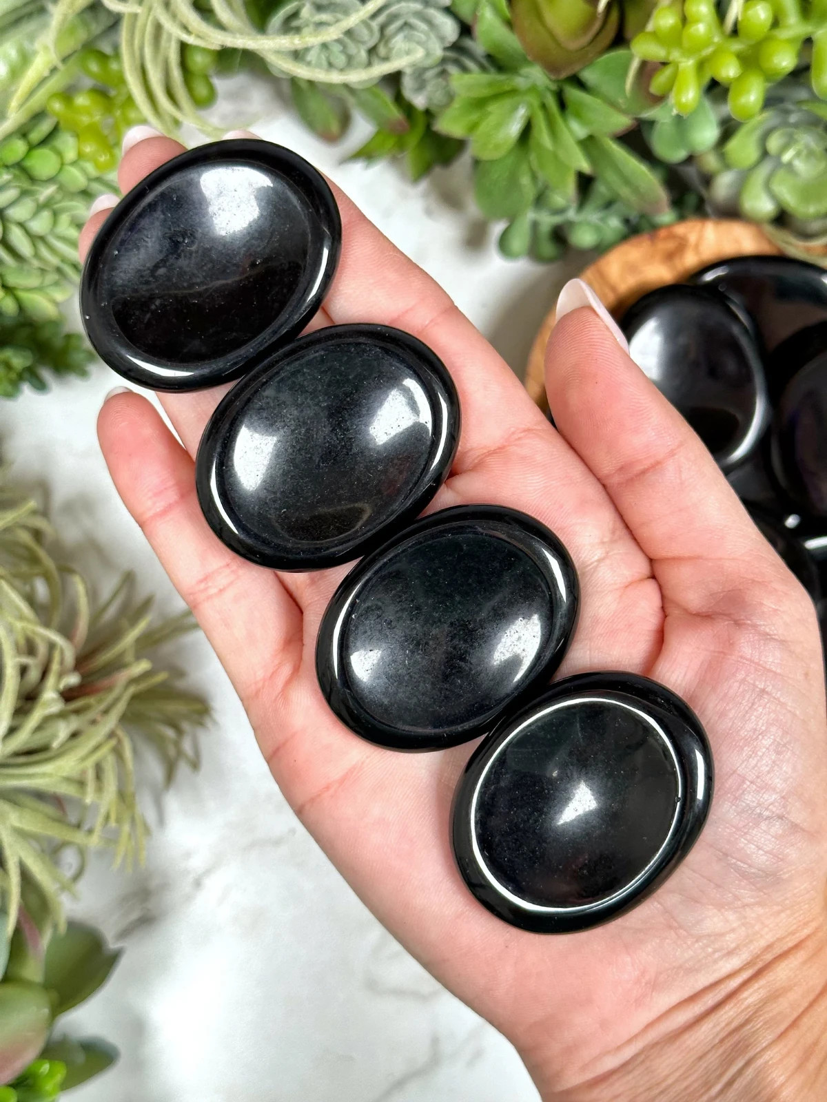 3pcs Black Obsidian Worry Stone Healing Energy Mineral Specimen Palm Stone Decor
