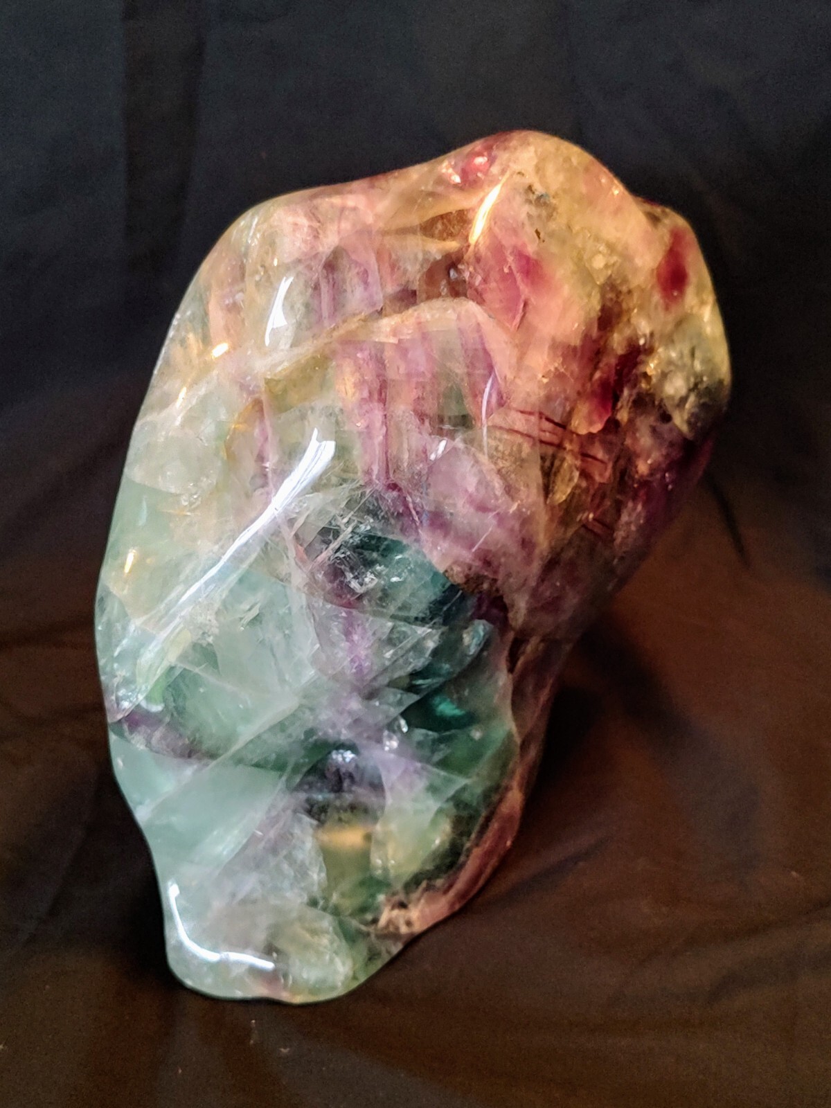 7 LB. Polished GREEN & PURPLE Fluorite Crystal Paperweight Freeform Rock Mineral