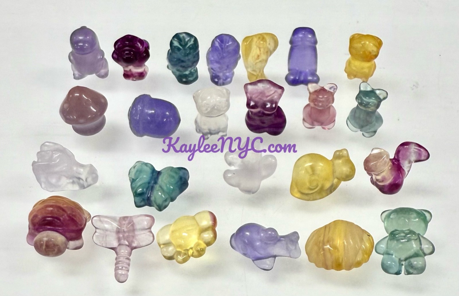 Wholesale Lot 24 Pcs Mix Mini Candy Fluorite Carvings Crystal Healing Energy