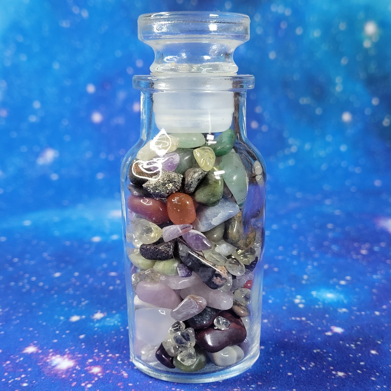 4oz Mixed Crystal Tumbles/Chips in Apothecary Vintage Glass Jar Wagner Spice